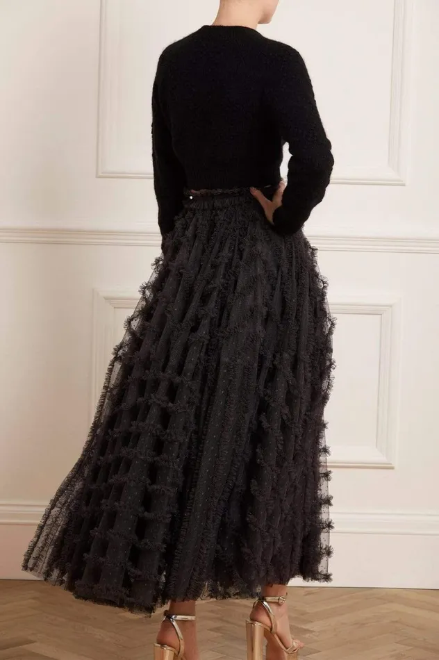 Women Skirts Needle and Thread Florence Ruffle Ankle Skirt Black