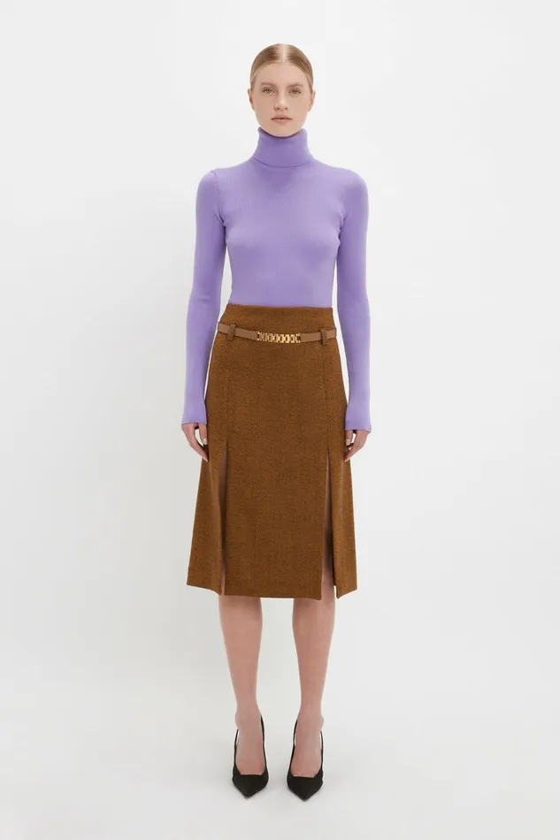 Women Skirts Victoria Beckham Double Layer Split Skirt In Caramel