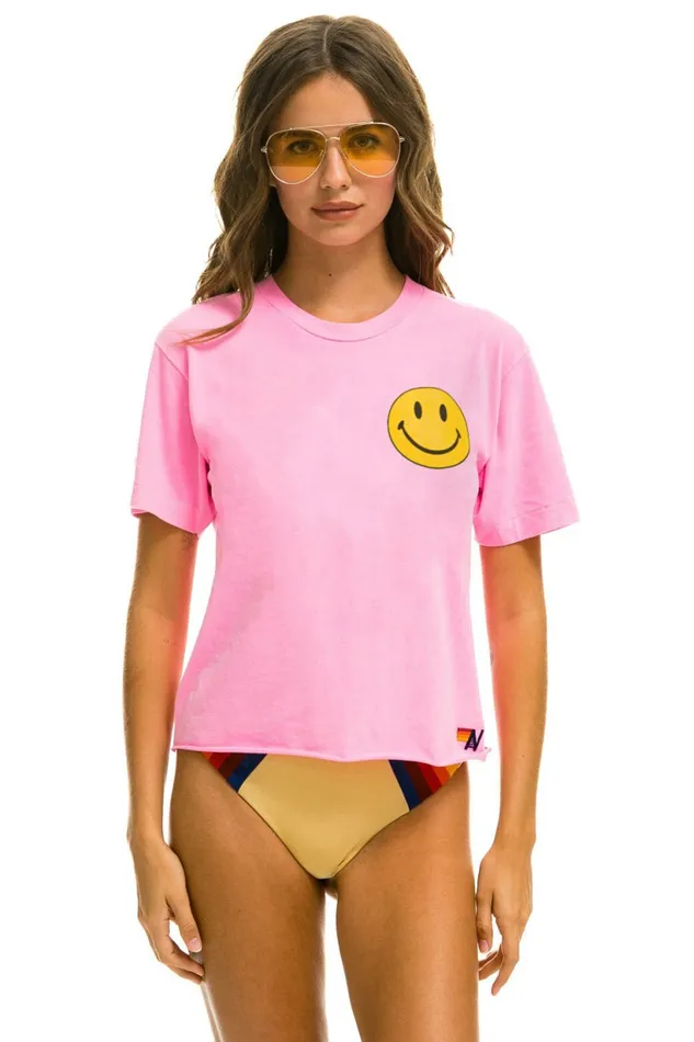 Women SMILEY 2 BOYFRIEND TEE 8211 NEON PINK Aviator Nation UnisexTees