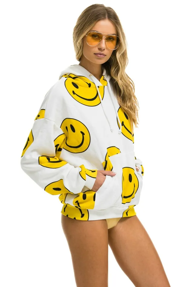 Women SMILEY REPEAT RELAXED PULLOVER HOODIE 8211 WHITE Aviator Nation Hoodies Women SMILEY REPEAT RELAXED PULLOVER HOODIE 8211 WHITE Aviator Nation Hoodies
