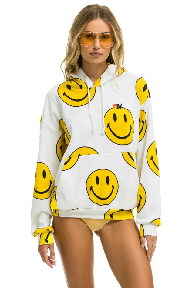 Women SMILEY REPEAT RELAXED PULLOVER HOODIE 8211 WHITE Aviator Nation Hoodies Women SMILEY REPEAT RELAXED PULLOVER HOODIE 8211 WHITE Aviator Nation Hoodies