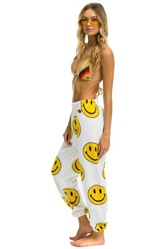 Women SMILEY REPEAT SWEATPANTS 8211 WHITE Aviator Nation Sweatpants Women SMILEY REPEAT SWEATPANTS 8211 WHITE Aviator Nation Sweatpants