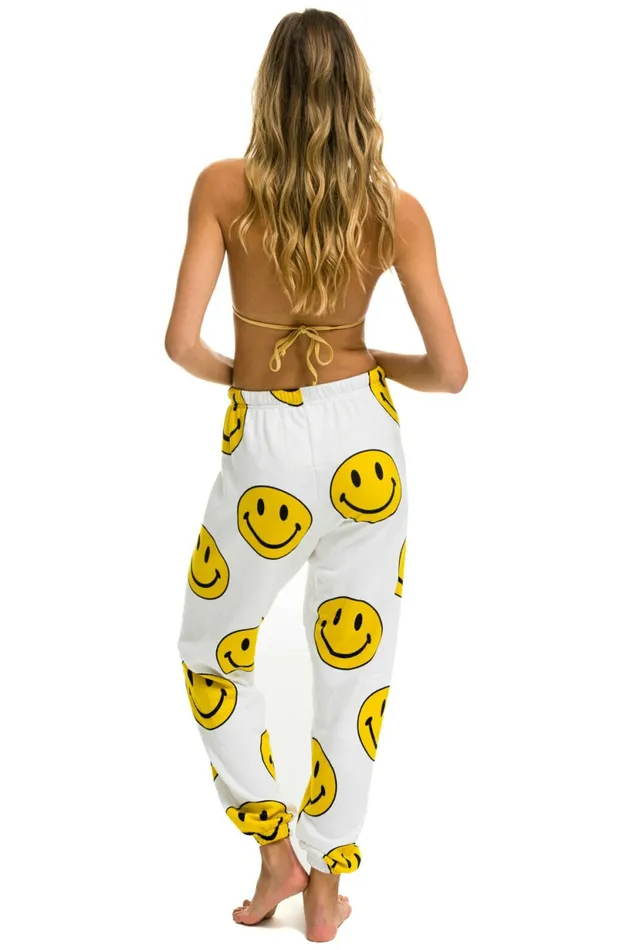 Women SMILEY REPEAT SWEATPANTS 8211 WHITE Aviator Nation Sweatpants Women SMILEY REPEAT SWEATPANTS 8211 WHITE Aviator Nation Sweatpants