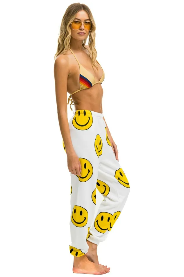Women SMILEY REPEAT SWEATPANTS 8211 WHITE Aviator Nation Sweatpants Women SMILEY REPEAT SWEATPANTS 8211 WHITE Aviator Nation Sweatpants