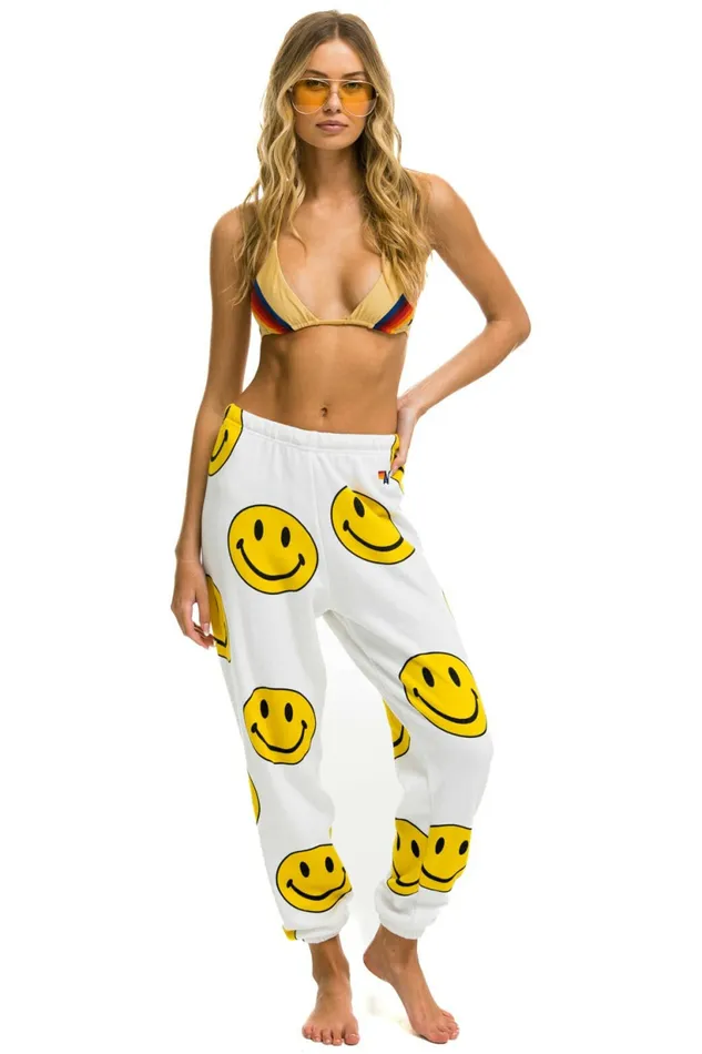 Women SMILEY REPEAT SWEATPANTS 8211 WHITE Aviator Nation Sweatpants Women SMILEY REPEAT SWEATPANTS 8211 WHITE Aviator Nation Sweatpants