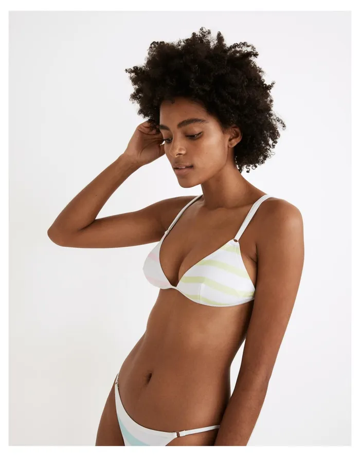 Women Solid and Striped Lulu Triangle Bikini Top In Colorblock Stripe Cloud Pink Madewell Swim Women Solid and Striped Lulu Triangle Bikini Top In Colorblock Stripe Cloud Pink Madewell Swim