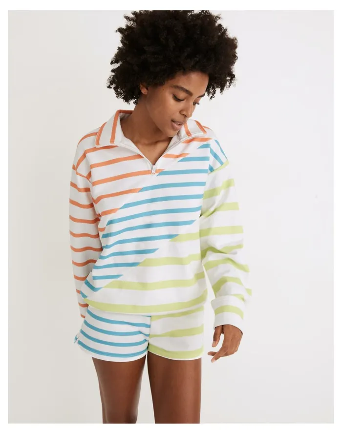 Women Solid and Striped Quarter Zip Pullover Sweatshirt In Colorblock Stripe Fresh Madewell Swim Women Solid and Striped Quarter Zip Pullover Sweatshirt In Colorblock Stripe Fresh Madewell Swim
