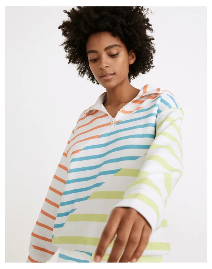 Women Solid and Striped Quarter Zip Pullover Sweatshirt In Colorblock Stripe Fresh Madewell Swim Women Solid and Striped Quarter Zip Pullover Sweatshirt In Colorblock Stripe Fresh Madewell Swim