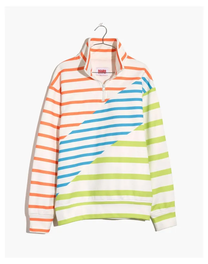 Women Solid and Striped Quarter Zip Pullover Sweatshirt In Colorblock Stripe Fresh Madewell Swim Women Solid and Striped Quarter Zip Pullover Sweatshirt In Colorblock Stripe Fresh Madewell Swim