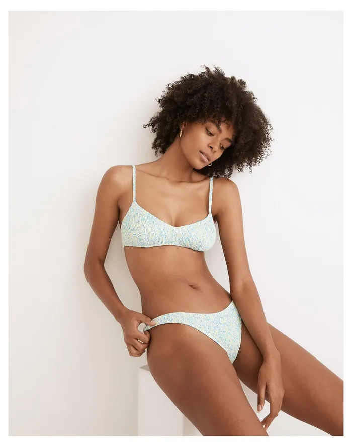 Women Solid and Striped Rachel Smocked Bikini Bottom In Painted Ditsy Floral Painted Ditsy Floral Madewell Swim