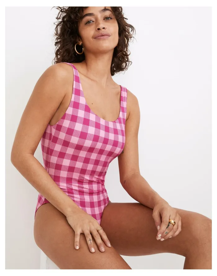 Women Solid and Striped Reversible Anne Marie One Piece Swimsuit In Gingham Check Pink Multi Gingham Madewell Swim Women Solid and Striped Reversible Anne Marie One Piece Swimsuit In Gingham Check Pink Multi Gingham Madewell Swim
