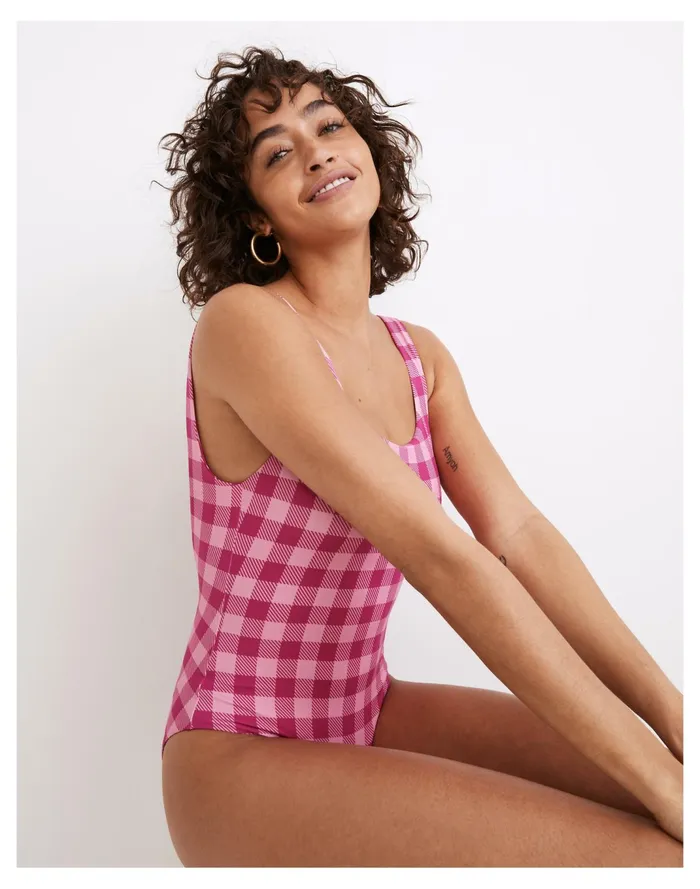 Women Solid and Striped Reversible Anne Marie One Piece Swimsuit In Gingham Check Pink Multi Gingham Madewell Swim Women Solid and Striped Reversible Anne Marie One Piece Swimsuit In Gingham Check Pink Multi Gingham Madewell Swim