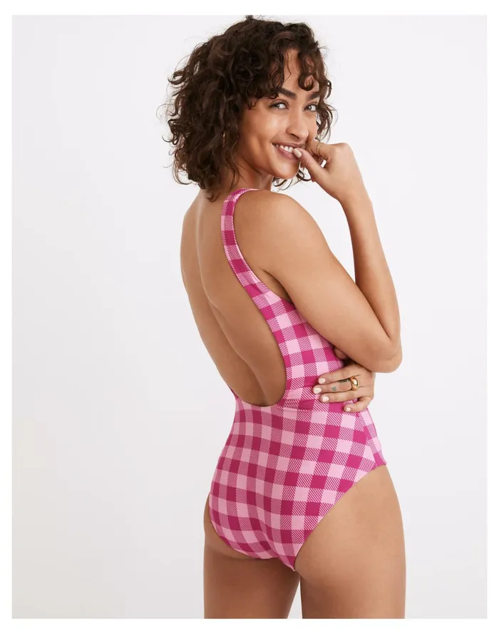 Women Solid and Striped Reversible Anne Marie One Piece Swimsuit In Gingham Check Pink Multi Gingham Madewell Swim Women Solid and Striped Reversible Anne Marie One Piece Swimsuit In Gingham Check Pink Multi Gingham Madewell Swim
