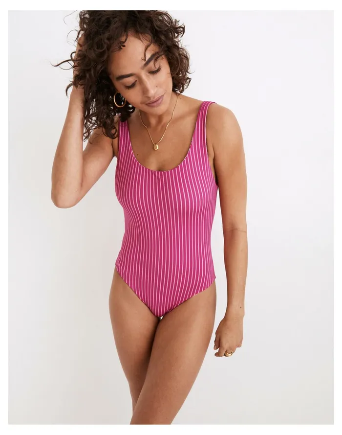 Women Solid and Striped Reversible Anne Marie One Piece Swimsuit In Gingham Check Pink Multi Gingham Madewell Swim Women Solid and Striped Reversible Anne Marie One Piece Swimsuit In Gingham Check Pink Multi Gingham Madewell Swim