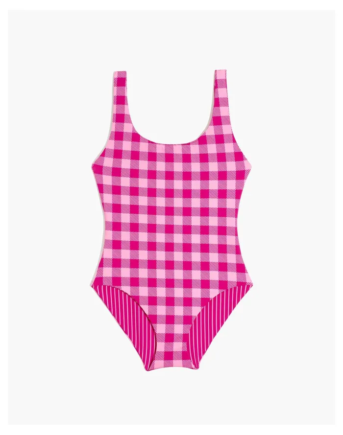Women Solid and Striped Reversible Anne Marie One Piece Swimsuit In Gingham Check Pink Multi Gingham Madewell Swim Women Solid and Striped Reversible Anne Marie One Piece Swimsuit In Gingham Check Pink Multi Gingham Madewell Swim