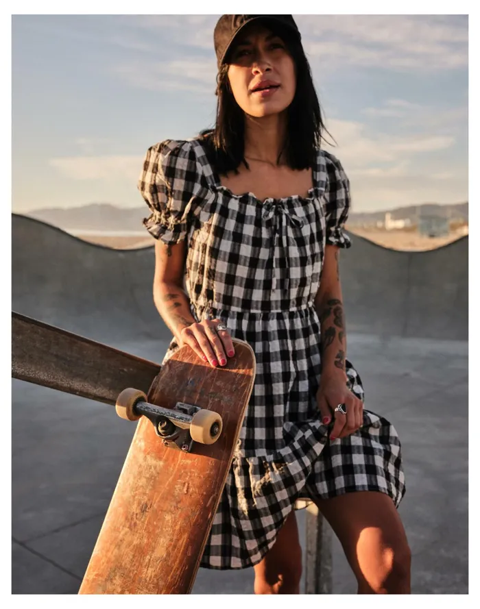 Women Square Neck Tiered Mini Dress In Gingham Seersucker True Black Madewell Dresses Women Square Neck Tiered Mini Dress In Gingham Seersucker True Black Madewell Dresses