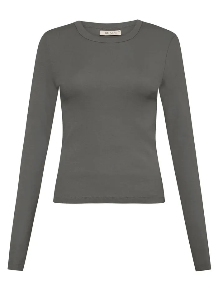 Women St Agni 8211 Organic Cotton Long Sleeve Top In Pewter Grey The UNDONE Tops