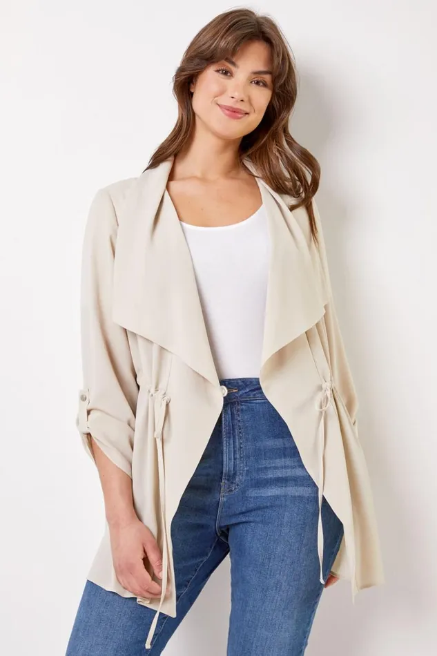 Women Stone Curve Waterfall Drawstring Jacket Roman Jackets
