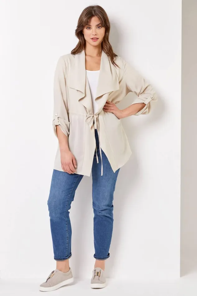 Women Stone Curve Waterfall Drawstring Jacket Roman Jackets