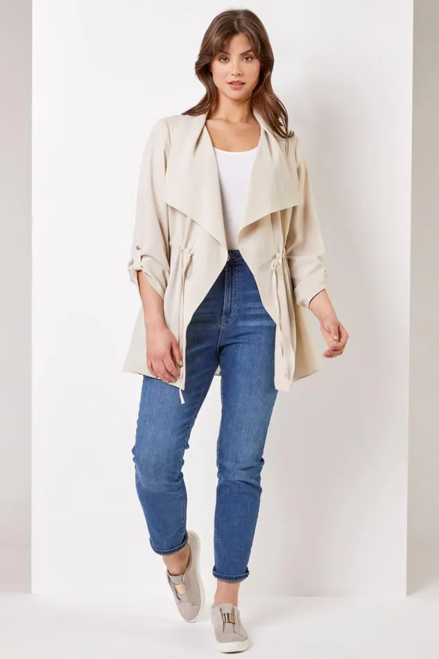 Women Stone Curve Waterfall Drawstring Jacket Roman Jackets