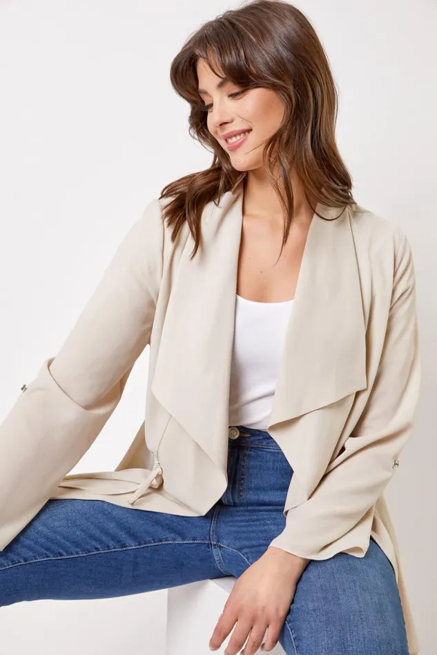 Women Stone Curve Waterfall Drawstring Jacket Roman Jackets