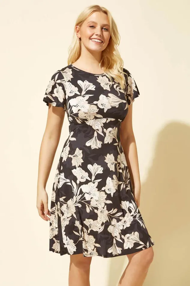 Women Stone Lily Print Jersey Dress Roman Dresses