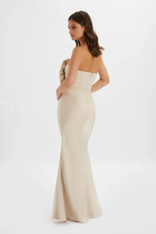 Women Strapless and Bandeau Dresses Lavish Alice DALIA 3D Flower Bandeau Maxi Dress In Champagne Champagne