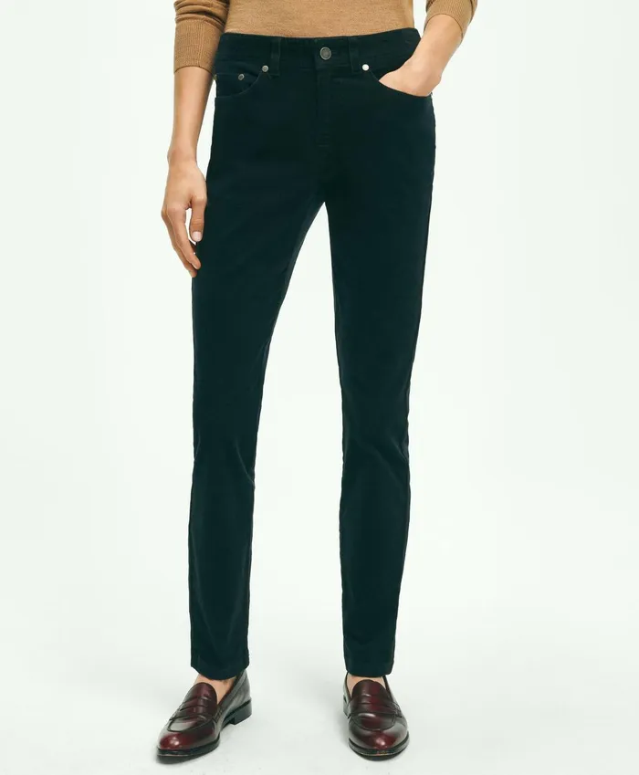 Women Stretch Cotton Corduroy 5Pocket Pants Black Brooks Brothers Pants and Skirts