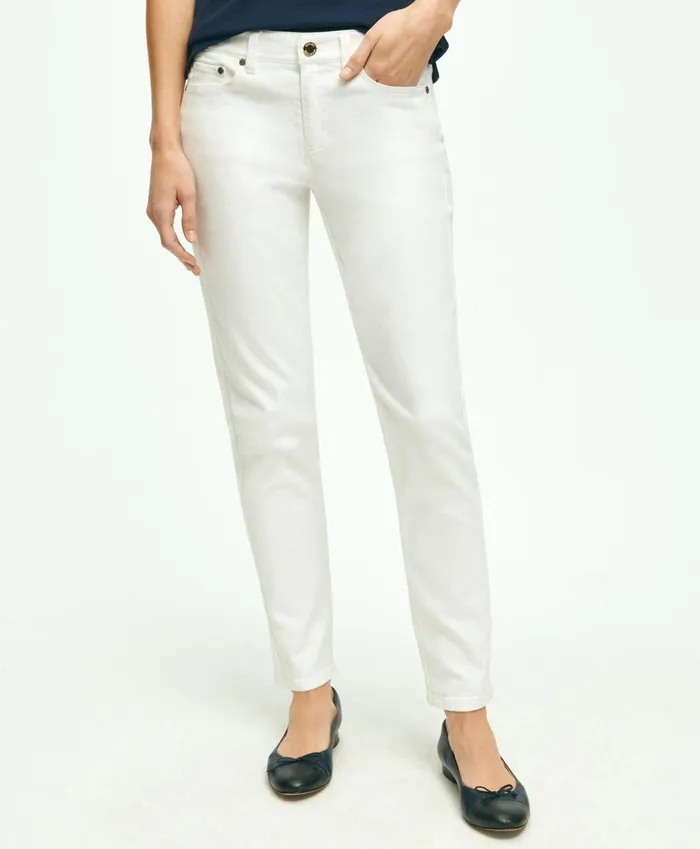 Women Stretch Cotton Jeans White Brooks Brothers Pants and Skirts