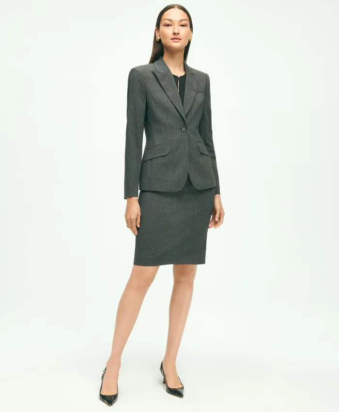Women Stretch Wool Pinstripe Pencil Skirt Grey Brooks Brothers Pants and Skirts