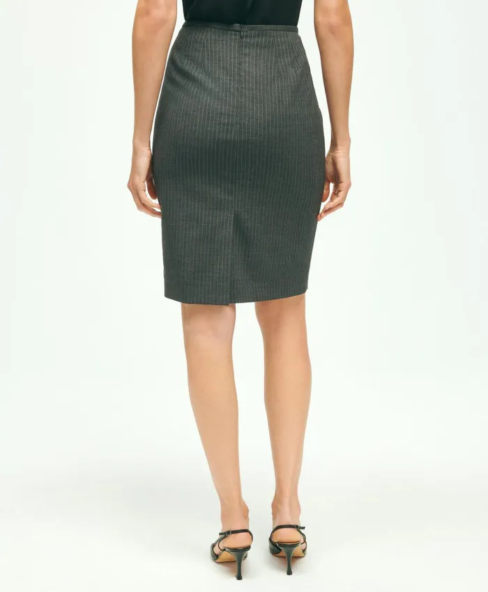 Women Stretch Wool Pinstripe Pencil Skirt Grey Brooks Brothers Pants and Skirts
