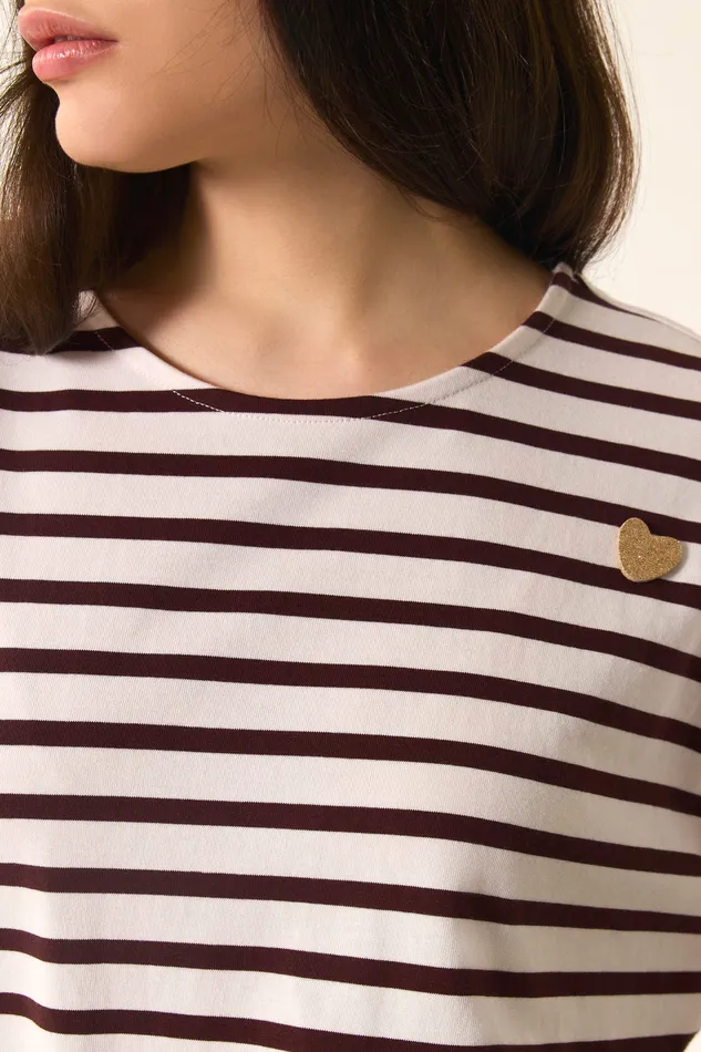 Women Striped Jumper Filly EcruOurs Marinire Coton cru Et Marron Des Petits Hauts TShirts and Sweatshirts