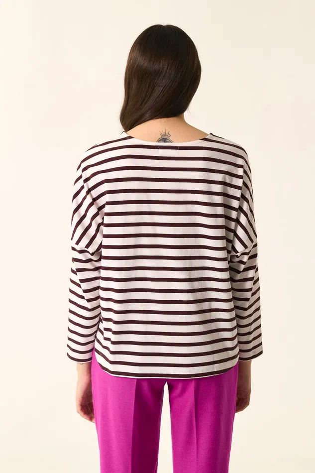 Women Striped Jumper Filly EcruOurs Marinire Coton cru Et Marron Des Petits Hauts TShirts and Sweatshirts
