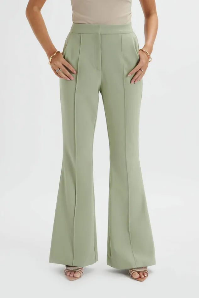 Women Suiting Lavish Alice EMELIE Fit and Flare Trousers In Sage Green Sage Green