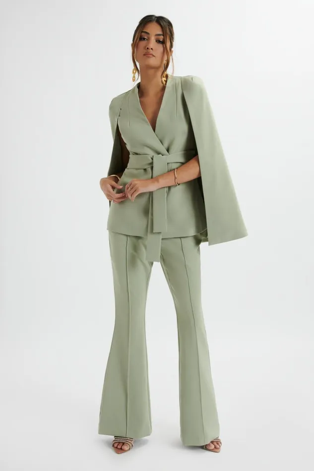 Women Suiting Lavish Alice EMELIE Fit and Flare Trousers In Sage Green Sage Green