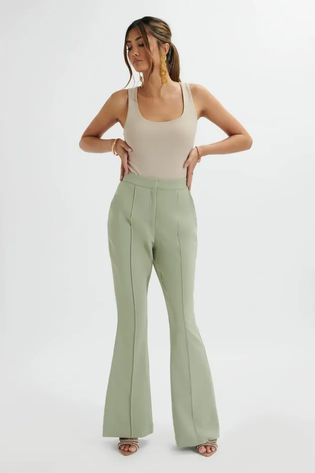 Women Suiting Lavish Alice EMELIE Fit and Flare Trousers In Sage Green Sage Green