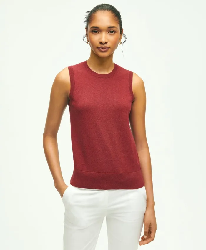 Women Supima Cotton Shell Burgundy Brooks Brothers Sweaters