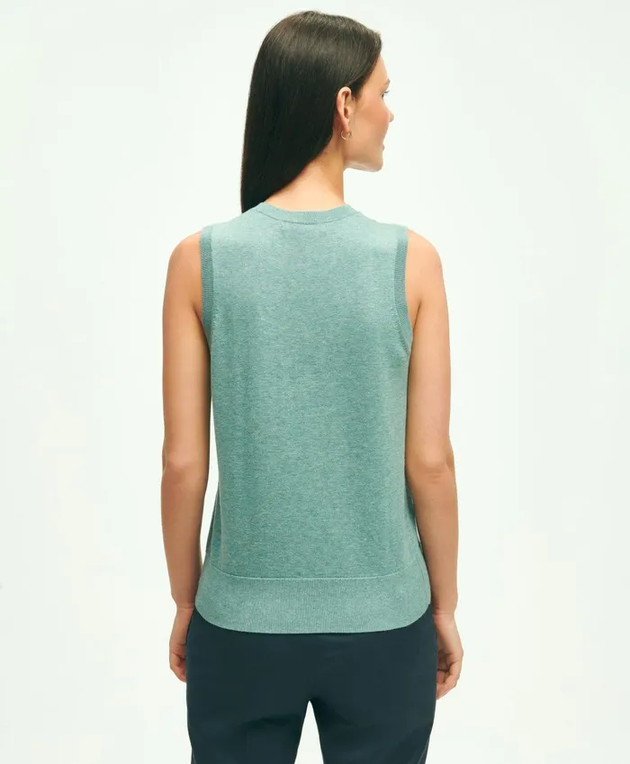 Women Supima Cotton Shell Green Heather Brooks Brothers Sweaters