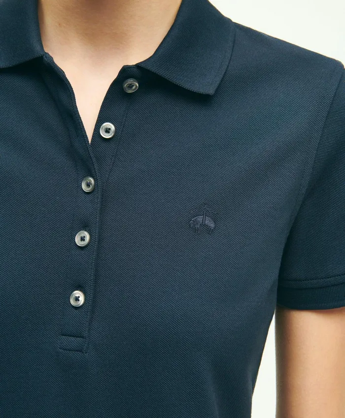Women Supima Cotton Stretch Pique Polo Shirt Navy Brooks Brothers Blouses and Shirts