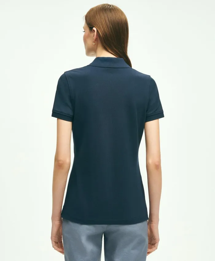 Women Supima Cotton Stretch Pique Polo Shirt Navy Brooks Brothers Blouses and Shirts