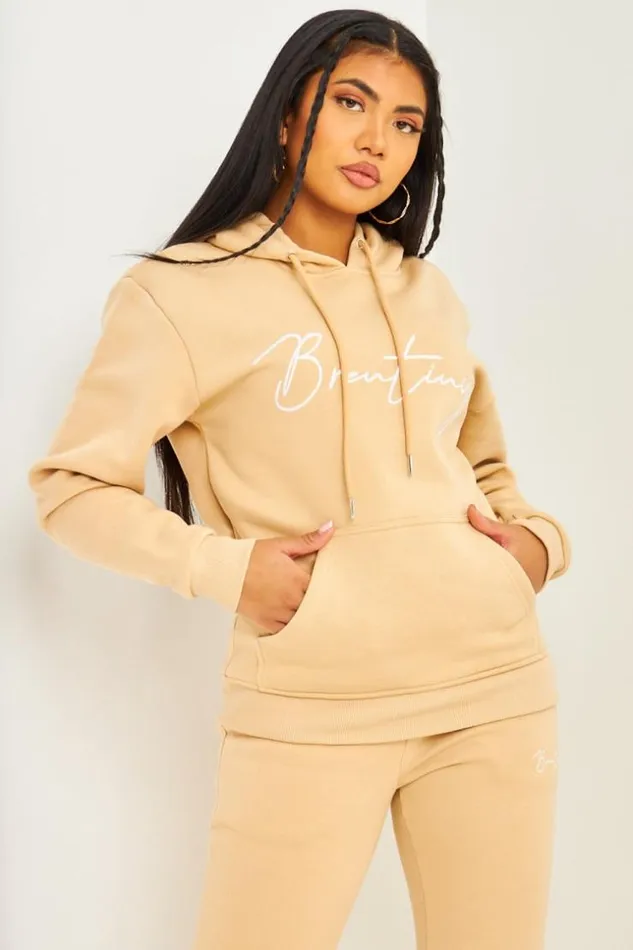 Women Sweat Capuche Beige Fonc Brentiny Beige Brentiny Paris Sweaters and Sweatshirts
