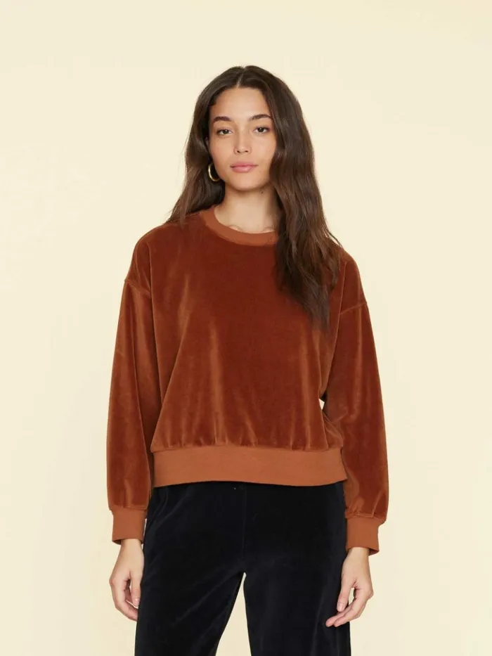 Women Sweats and Tees Xirena Brown Sugar Huxley Velour Sweatshirt