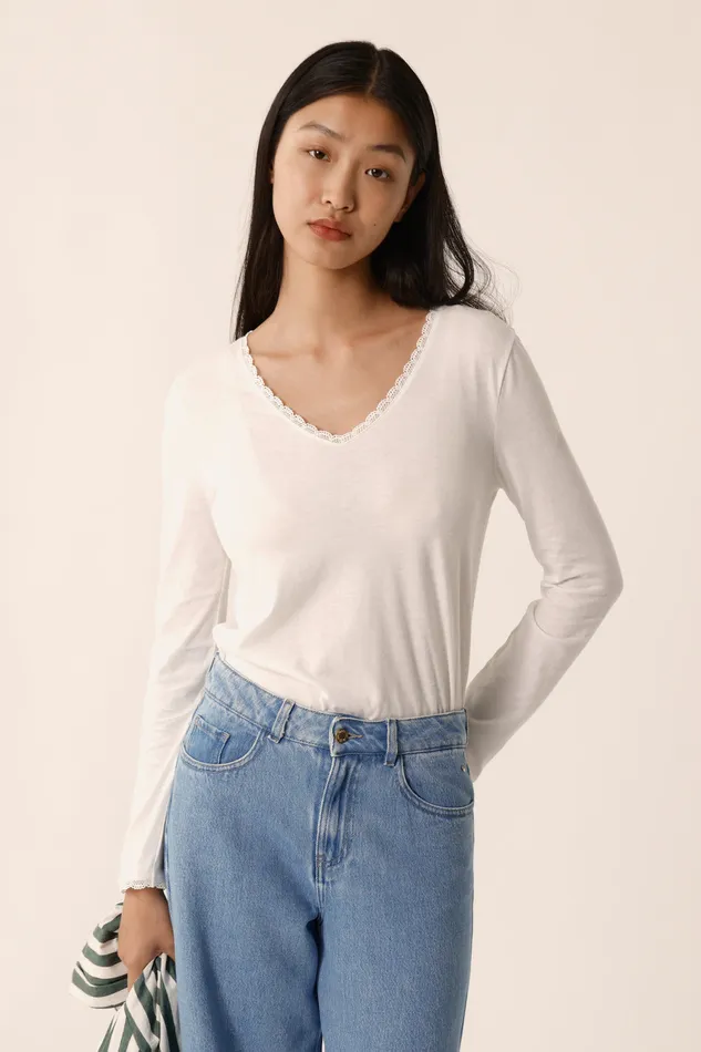 Women TShirt Izolene Ecru TShirt Modal cru Des Petits Hauts TShirts and Sweatshirts