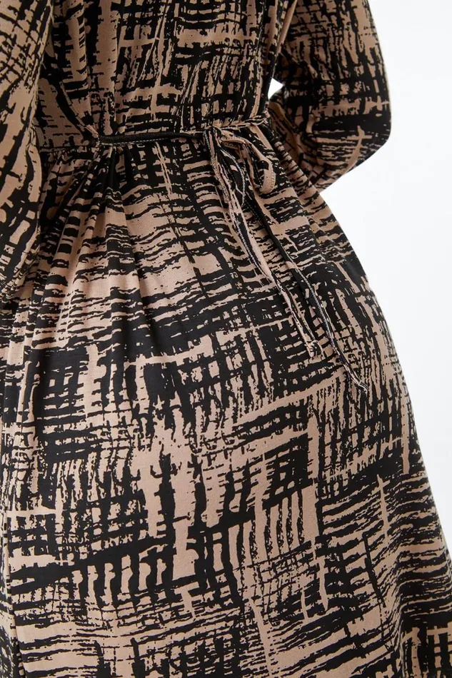 Women Taupe Petite Abstract Print Fit and Flare Dress Roman Dresses