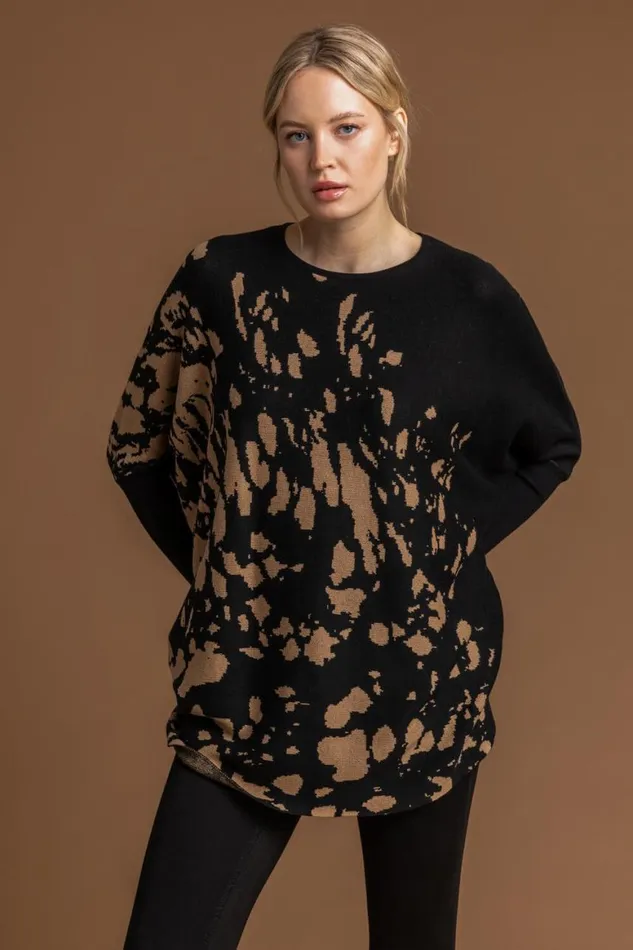 Women Taupe Relaxed Abstract Print Jumper Roman Knitwear