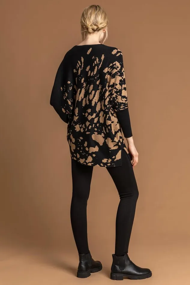 Women Taupe Relaxed Abstract Print Jumper Roman Knitwear