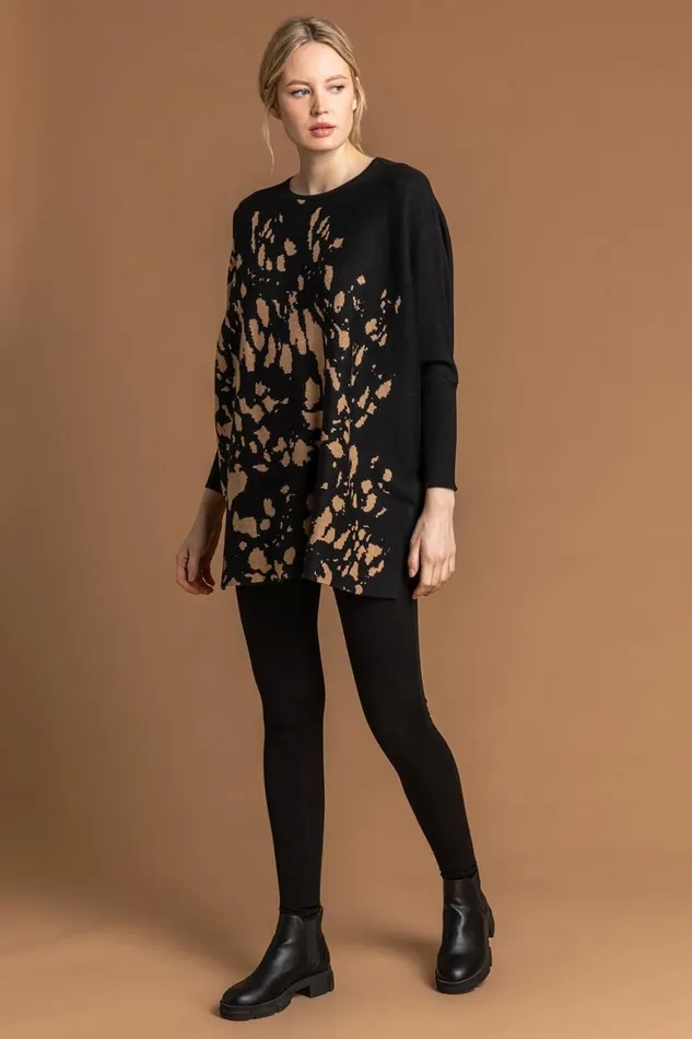 Women Taupe Relaxed Abstract Print Jumper Roman Knitwear