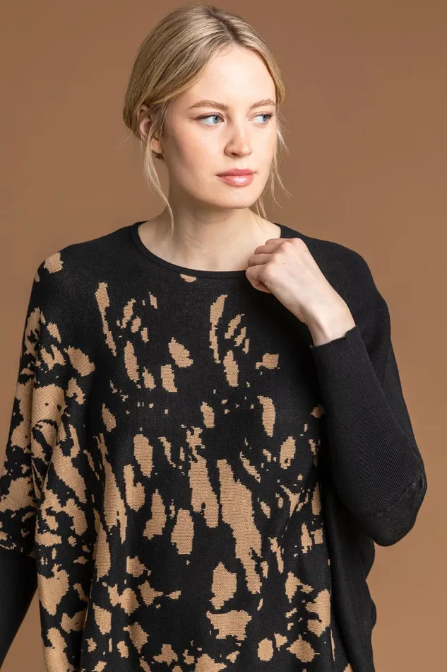 Women Taupe Relaxed Abstract Print Jumper Roman Knitwear