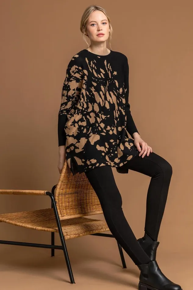Women Taupe Relaxed Abstract Print Jumper Roman Knitwear