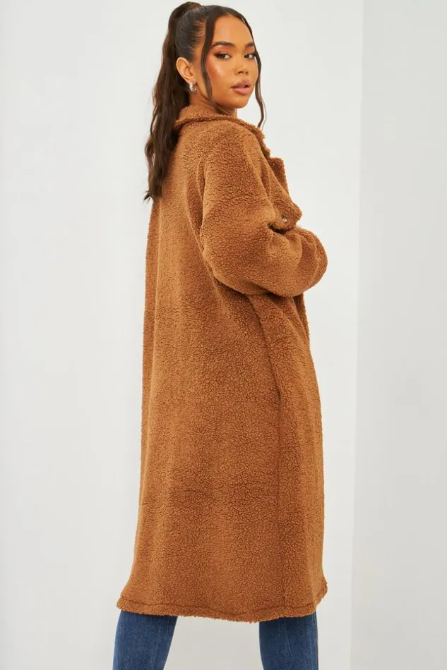 Women Teddy Borg Longline Overshirt In Brown Brown Brentiny Paris Jackets